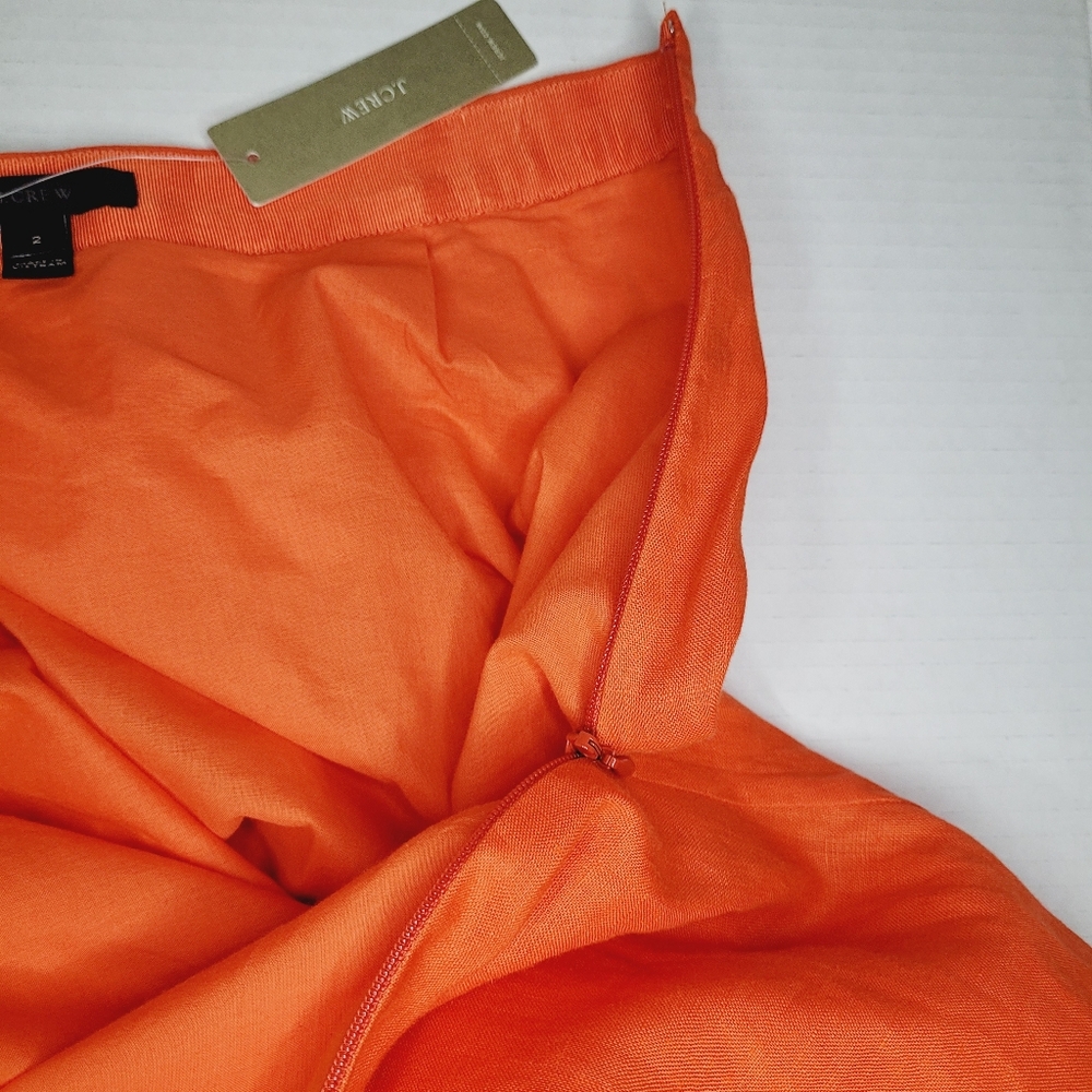 J.Crew 100% Linen Skirt Orange Size 2 Short Ruffles Flowy Tropical Zipper Resort - Picture 7 of 11
